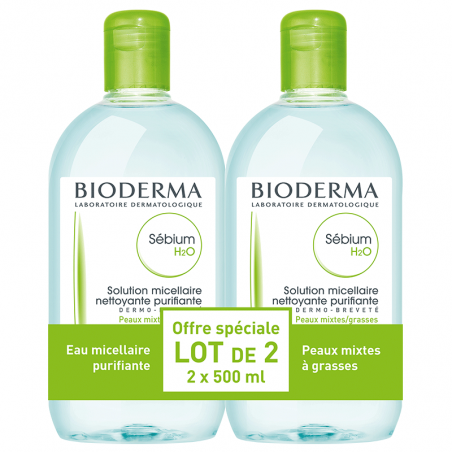 Bioderma Sébium H2O Solution Micellaire. Lot 2x500ML