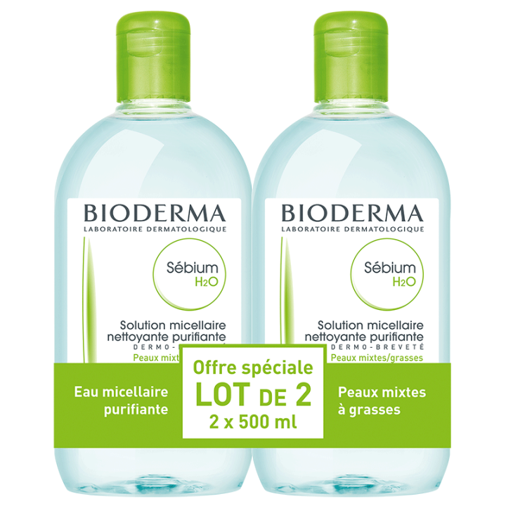 Bioderma Sébium H2O Solution Micellaire. Lot 2x500ML