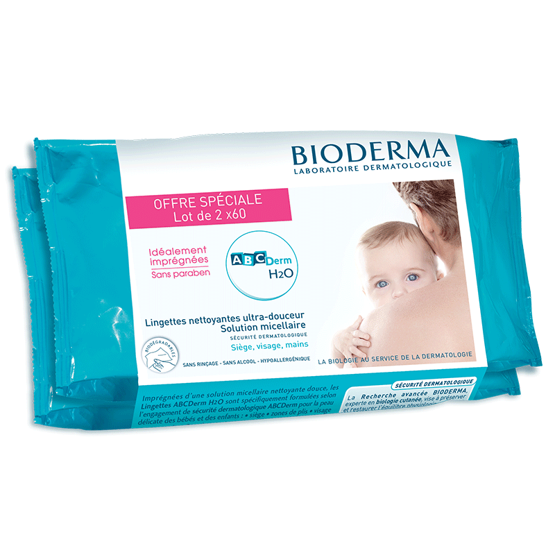 ABCderm Lingettes nettoyantes - OFFRE 2 paquets de 60 lingettes 