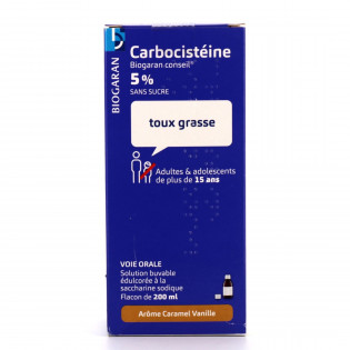 Carbocistéine 2% Toux Grasse, Sirop Enfants, Sans Sucre Arôme Caramel  Vanille - Biogaran, Flacon 125 ml - Biogaran