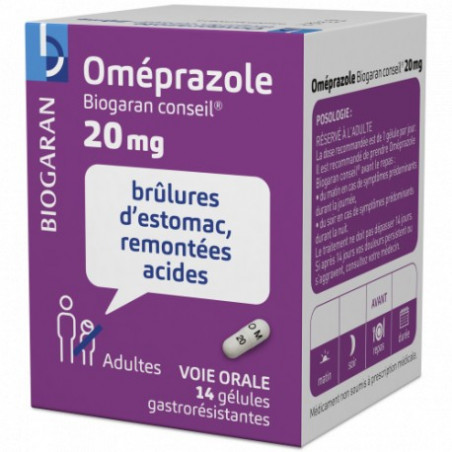 OMEPRAZOLE 20MG 14 GASTRORESISTANT CAPSULES BIOGARAN CONSEIL