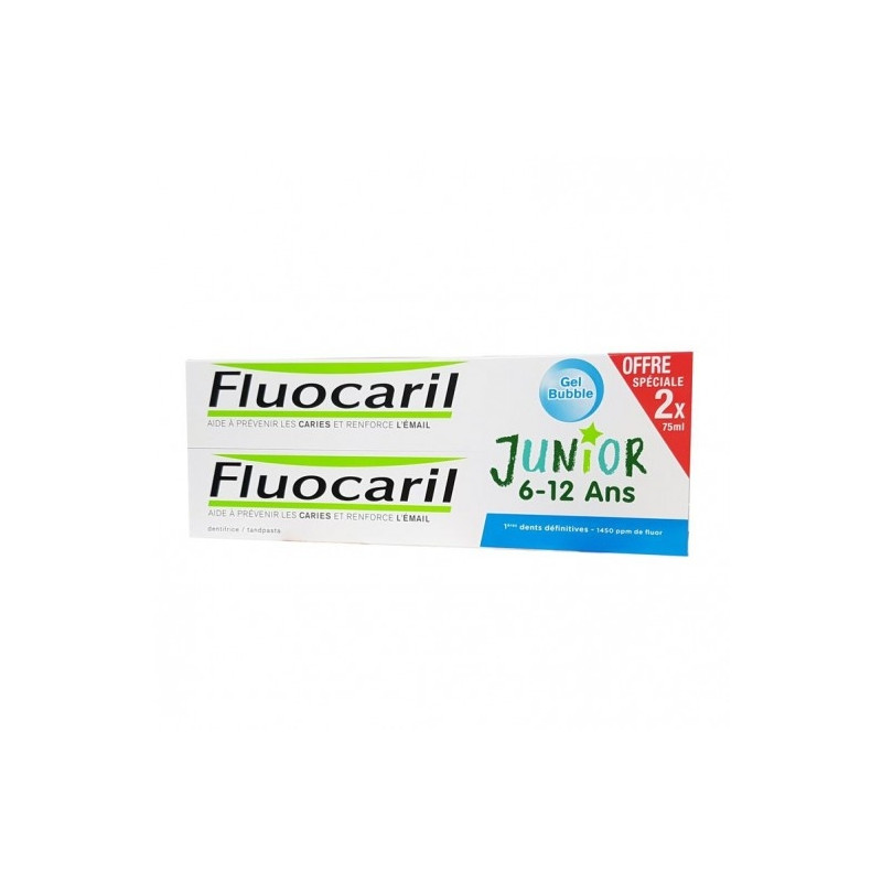 FLUOCARIL JUNIOR 6-12 YEARS GOUT BUBBLE LOT OF 2X75ML 