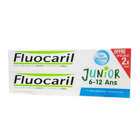 FLUOCARIL JUNIOR 6-12 YEARS GOUT BUBBLE LOT OF 2X75ML 