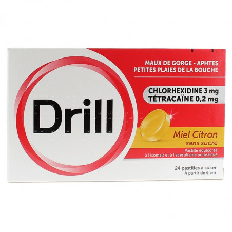 Drill miel citron Sans Sucre pastilles par 24 mal de gorge