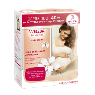 WELEDA MATERNITE DUO Huile de Massage Vergetures. 2 Flacons pompe 100ml boite