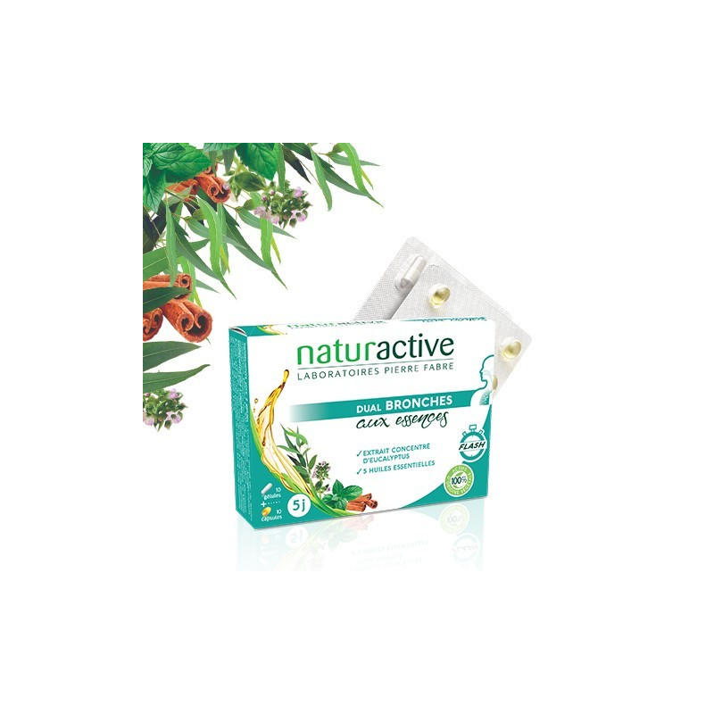Naturactive Dual Bronches aux essences 10 gélules + 10 capsules Naturactive Dual Bronches aux essences 10 gélules + 10 capsules