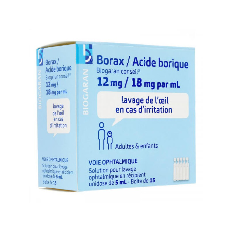 Borax / Acide borique 15 unidoses ophtalmiques Biogaran Conseil Borax / Acide borique 15 unidoses ophtalmiques Biogaran Conseil