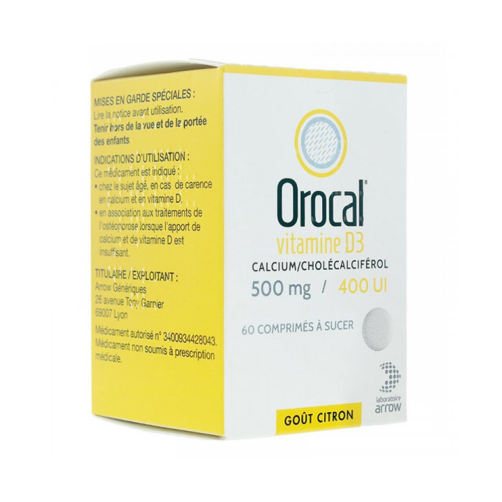 Orocal Vitamine D3 500 mg/400 UI 180 comprimés