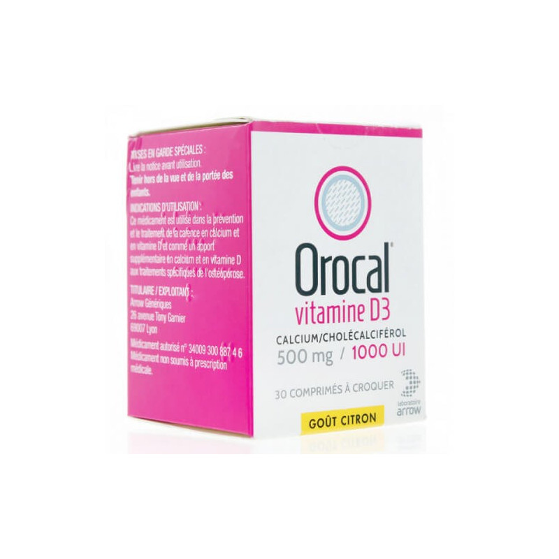 Orocal Vitamine D3 500 mg/1000 UI 30 comprimés à croquer 