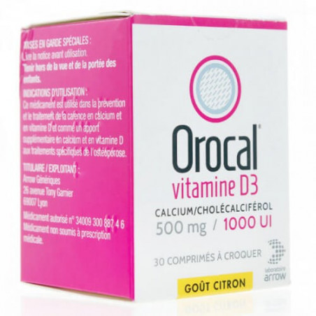 Orocal Vitamine D3 500 mg/1000 UI 30 comprimés à croquer 