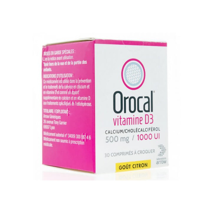 Orocal Vitamine D3 500 mg/1000 UI 30 comprimés à croquer 