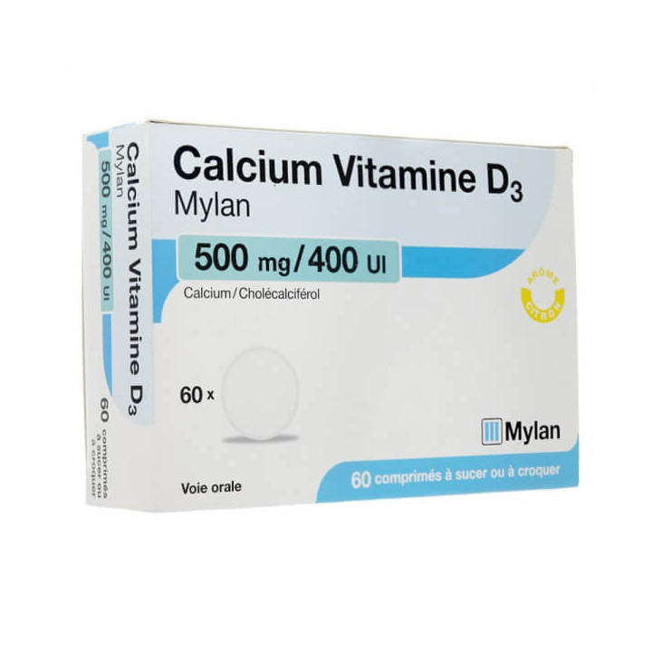 Calcium Vitamin D3 500 mg/400 IU 60 chewable tablets Mylan