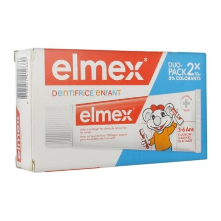 Elmex Dentifrice Enfant 3-6 ans 0% colorants Lot de 2 x 50 ml