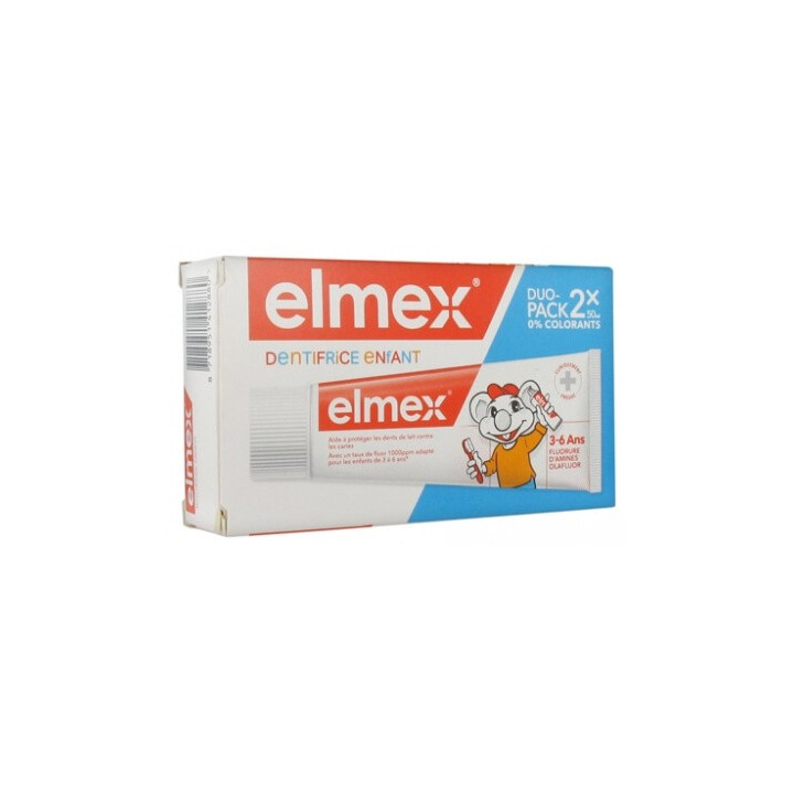Elmex Dentifrice Enfant 3-6 ans 0% colorants Lot de 2 x 50 ml