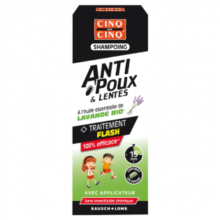 CINQ SUR CINQ SHAMPOING ANTI POUX ET LENTES 100ML A L'HUILLE ESSENTIELLE DE LAVANDE BIO + PEIGNE INCLUS