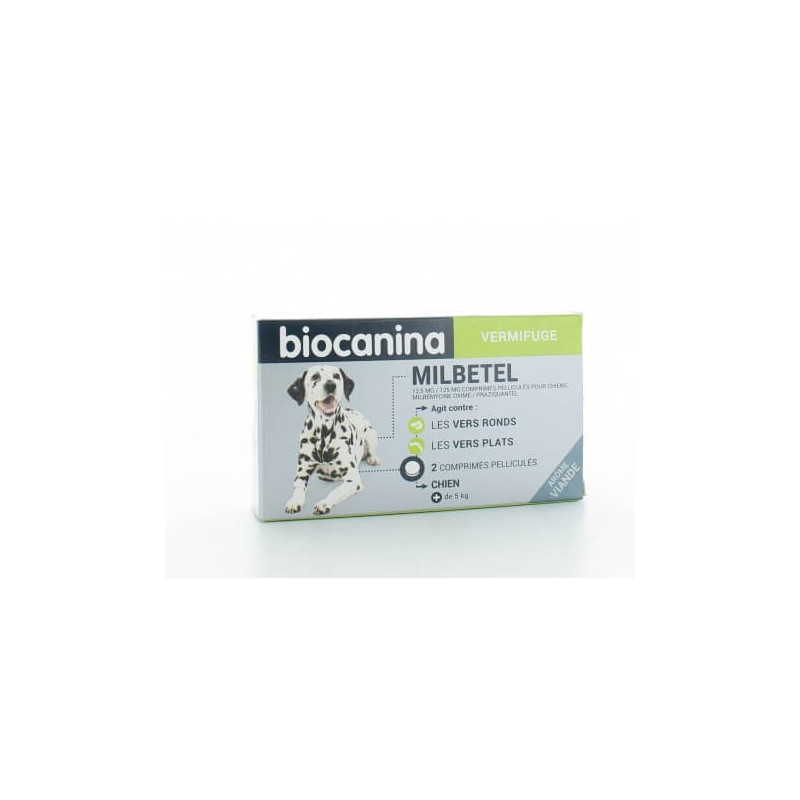 Biocanina Milbetel Vermifuge Chien +5 kg 2 comprimés 