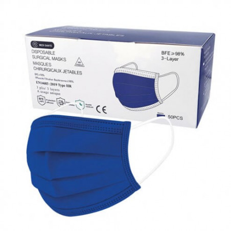 Blue Surgical Masks Navy Type IIR Box of 50 MEDI SANTE 