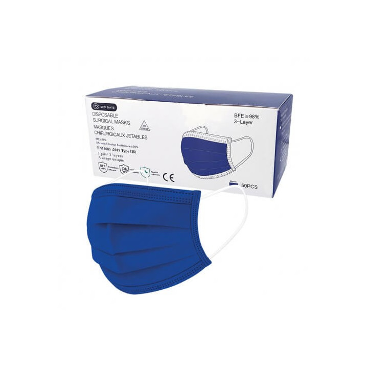 Masques Chirurgicaux Bleus Marine Type IIR Boite de 50 MEDI SANTE 