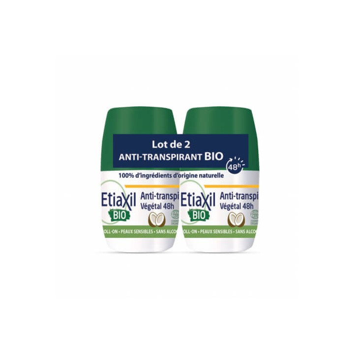 Etiaxil Déodorant BIO Anti-Transpirant Végétal 48h Roll-on 50 ml Lot de 2 