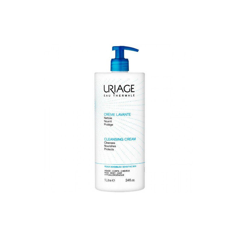 Uriage Crème lavante surgras moussant sans savon visage corps cheveux - Peaux sensibles - Flacon 1000ML