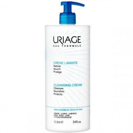 Uriage Crème lavante surgras moussant sans savon visage corps cheveux - Peaux sensibles - Flacon 1000ML