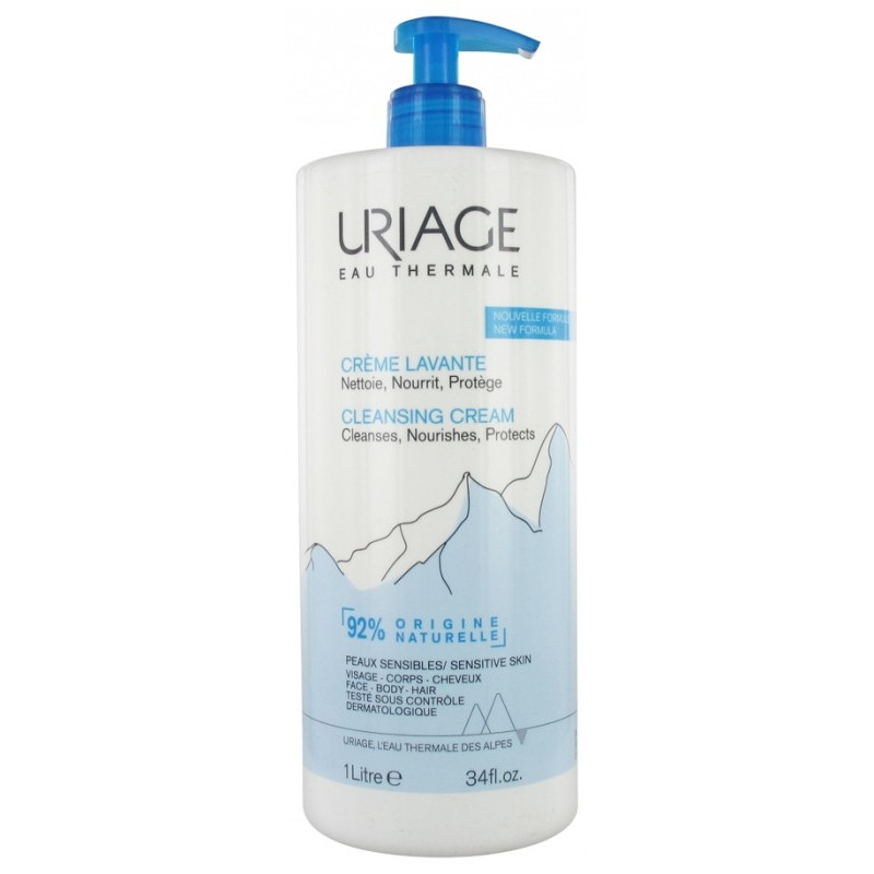 Uriage Crème lavante surgras moussant sans savon visage corps cheveux - Peaux sensibles - Flacon 1000ML