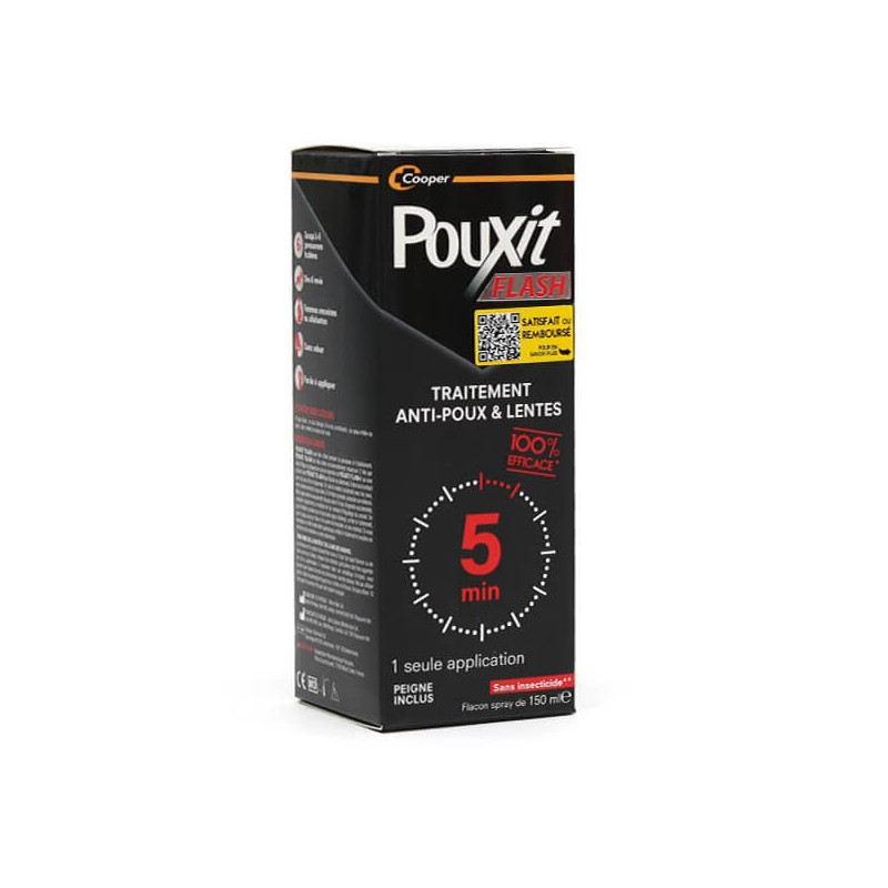 Pouxit Flash Traitement Anti-Poux et Lentes 5 min 150 ml + Peigne Inclus