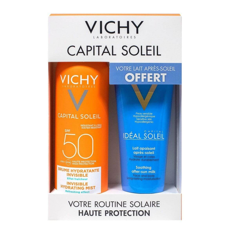 Vichy Capital Soleil Coffret Brume Hydratante Invisible SPF50 200 ml + Lait Apaisant Après Soleil 100 ml 