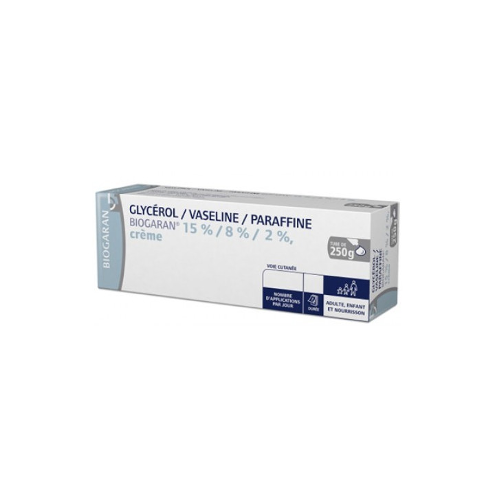 Glycérol/ Vaseline/ Paraffine 15% / 8% / 2% Crème BIOGARAN 250G