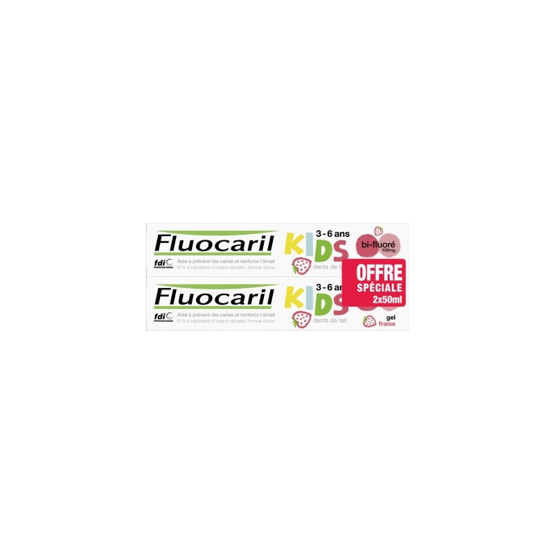 Fluocaril - Kids Toothpaste Strawberry Gel 3 - 6 years 2tbes/50 ml