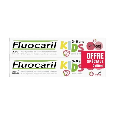 Fluocaril - Dentifrice Kids  Gel Fraise 3 - 6 ans  2tbes/50 ml