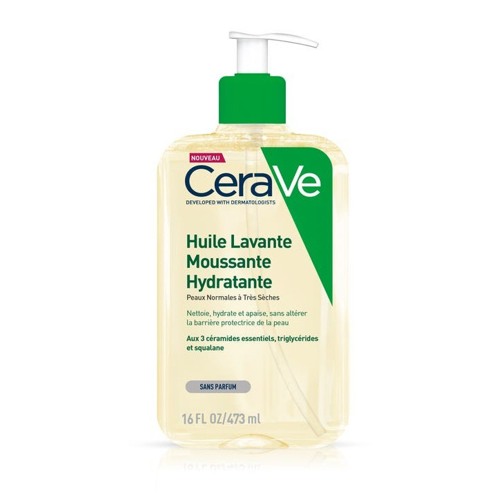 CeraVe - Huile Lavante Moussante et Hydratante - Peaux Normales à Très Sèches 473 ml