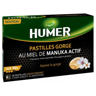 Humer - Pastilles Gorge au Miel de Manuka Actif - 16 Pastilles Coeur Fondant