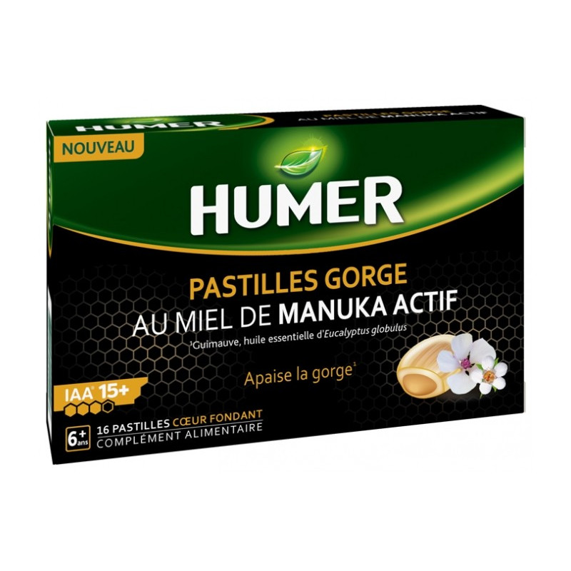 Humer - Pastilles Gorge au Miel de Manuka Actif - 16 Pastilles Coeur Fondant