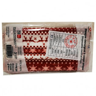 Christmas Reindeer Surgical Masks Adult - Type IIR bag of 10 masks