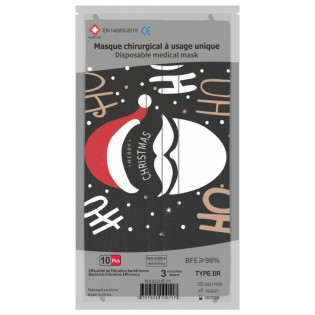 Masque Chirurgical Père Noel Noir Adulte Type IIR - sachet de 10 masque