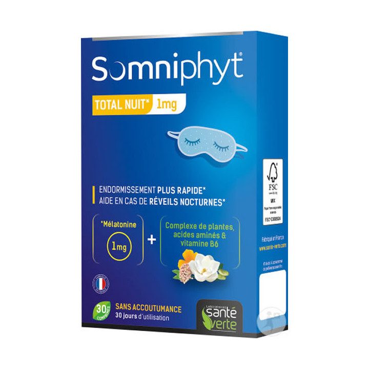 Santé Verte Somniphyt TOTAL NUIT Mélatonine 1 mg boîte de 30 comprimés