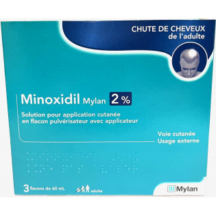 Minoxidil Mylan 2% - 3 flacons de 60 ml chute de cheveux
