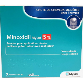 Minoxidil Mylan 5 % - 3 flacons de 60 ml chute de cheveux