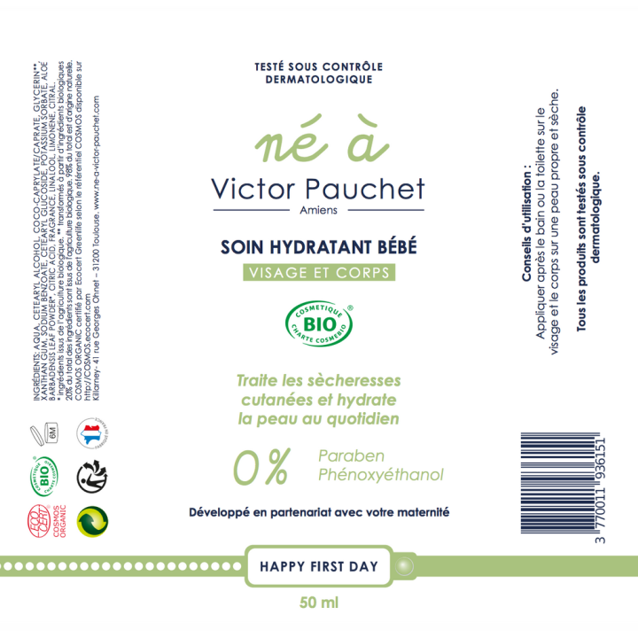 Soin hydratant bébé Né à Victor Pauchet - visage et corps - 50 ml