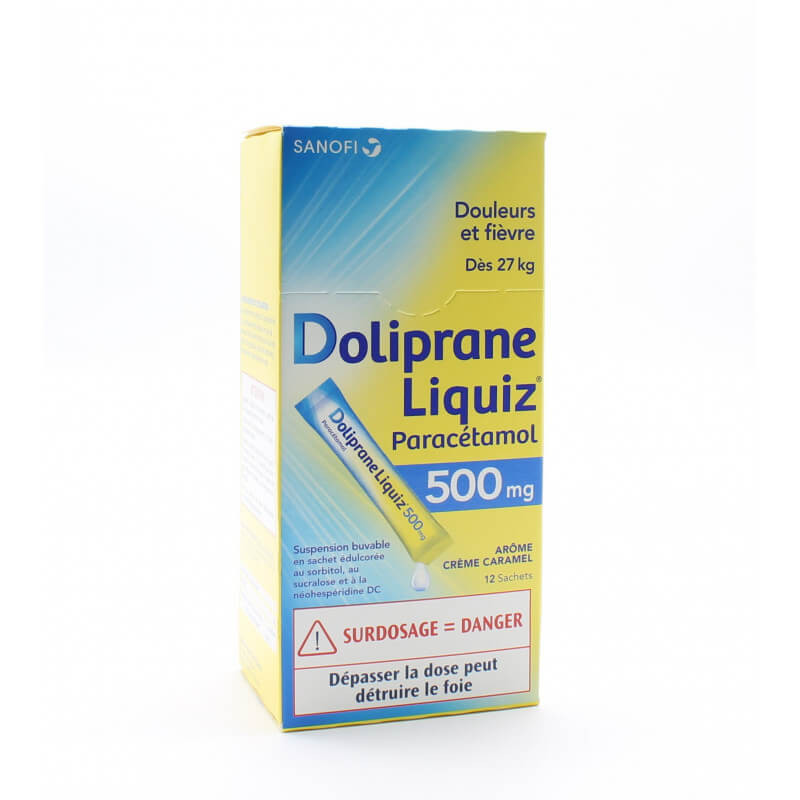 DOLIPRANE LIQUIZ - Paracétamol 500 mg Suspension Buvable Arôme Crème  Caramel - 12 sachets