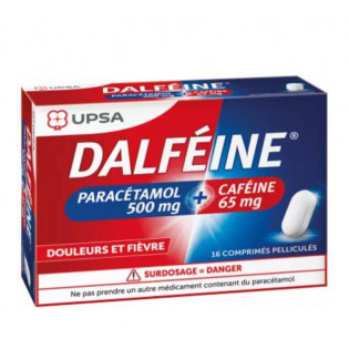Dalféine Paracétamol 500 mg / caféine 65 mg  Douleurs et fièvre 16 comprimés