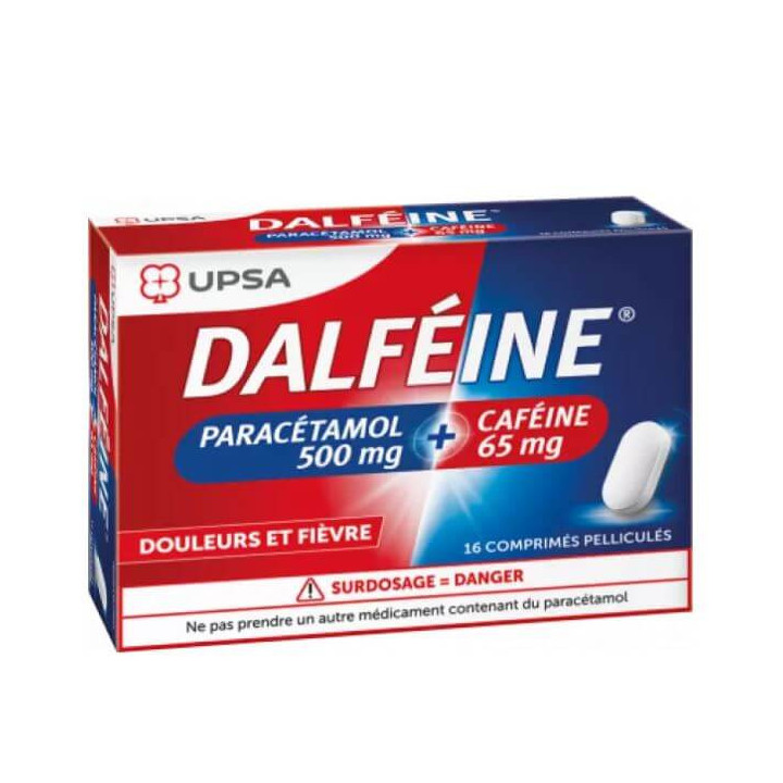 Dalféine Paracétamol 500 mg / caféine 65 mg  Douleurs et fièvre 16 comprimés