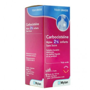 Carbocistéine 2% Mylan sans sucre enfants sirop toux grasse 125 ml