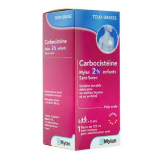 Carbocistéine 2% Mylan Viatris sans sucre enfants sirop toux grasse 125 ml