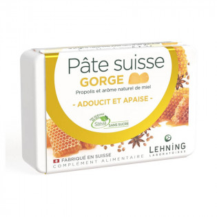 Pâte suisse Gorge 40 Gommes Adoucit et Apaise - Propolis, Arôme naturel de Miel