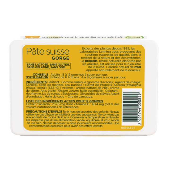 Swiss Throat Paste 40 Gums Soothes and Softens - Propolis, Natural Honey Flavour