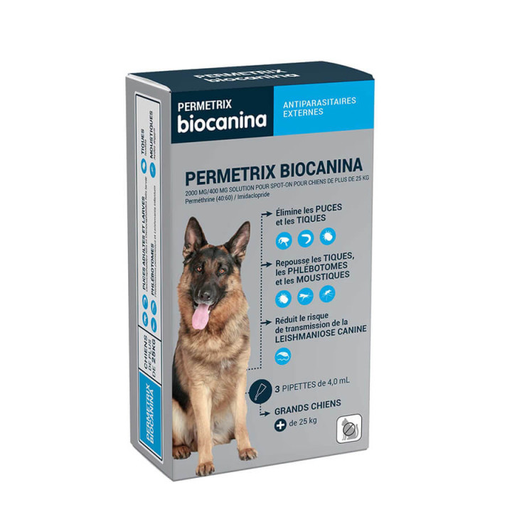 Biocanina Permetrix 2000 mg/400 mg solution pour spot-on pour chiens de plus de 25 kg