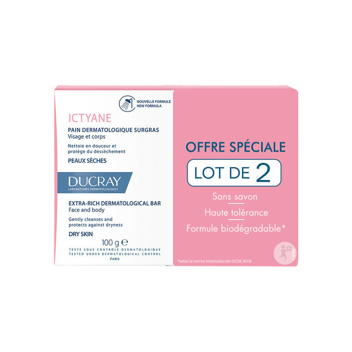Ducray ICTYANE Pain dermatologique surgras lot de 2x100g