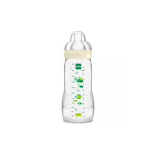 MAM Easy Active + 6 Months Bottle 330ml Transparent Green Design - X Flow Teat